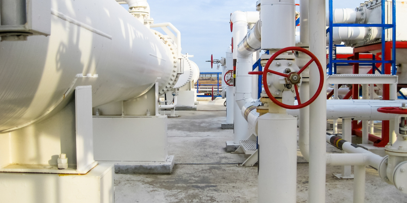 Heat exchangers in a refinery. The equipment for oil refining. Heated gasoline air cooler
