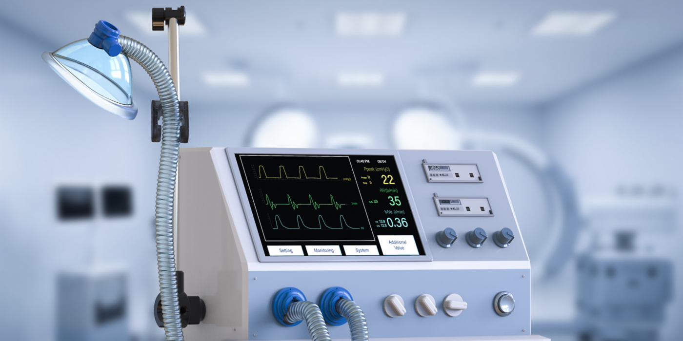 3d rendering medical ventilator machine in hospital