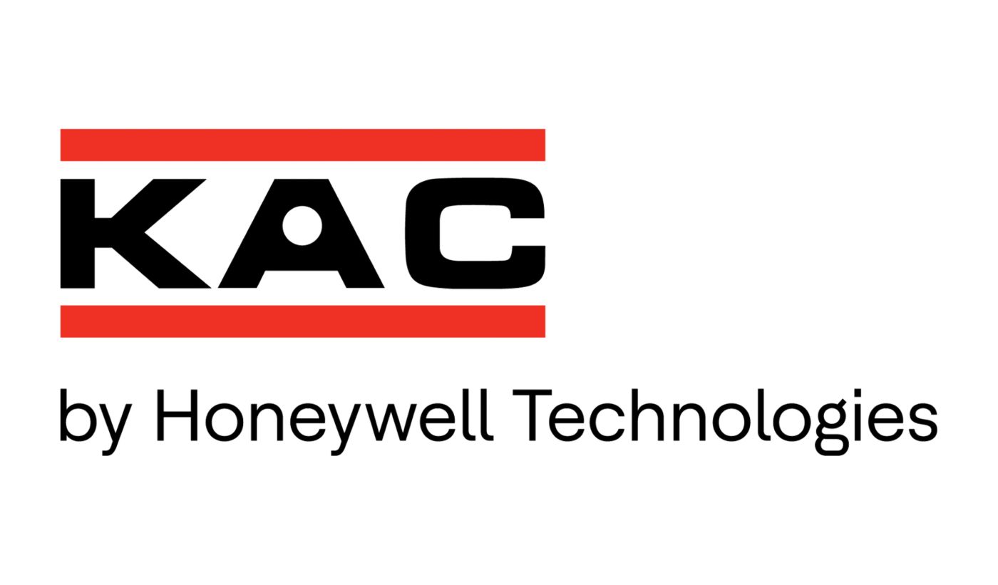 KAC brand logo featuring black KAC lettering between two red horizontal bars above the by Honeywell Technologies endorsement.