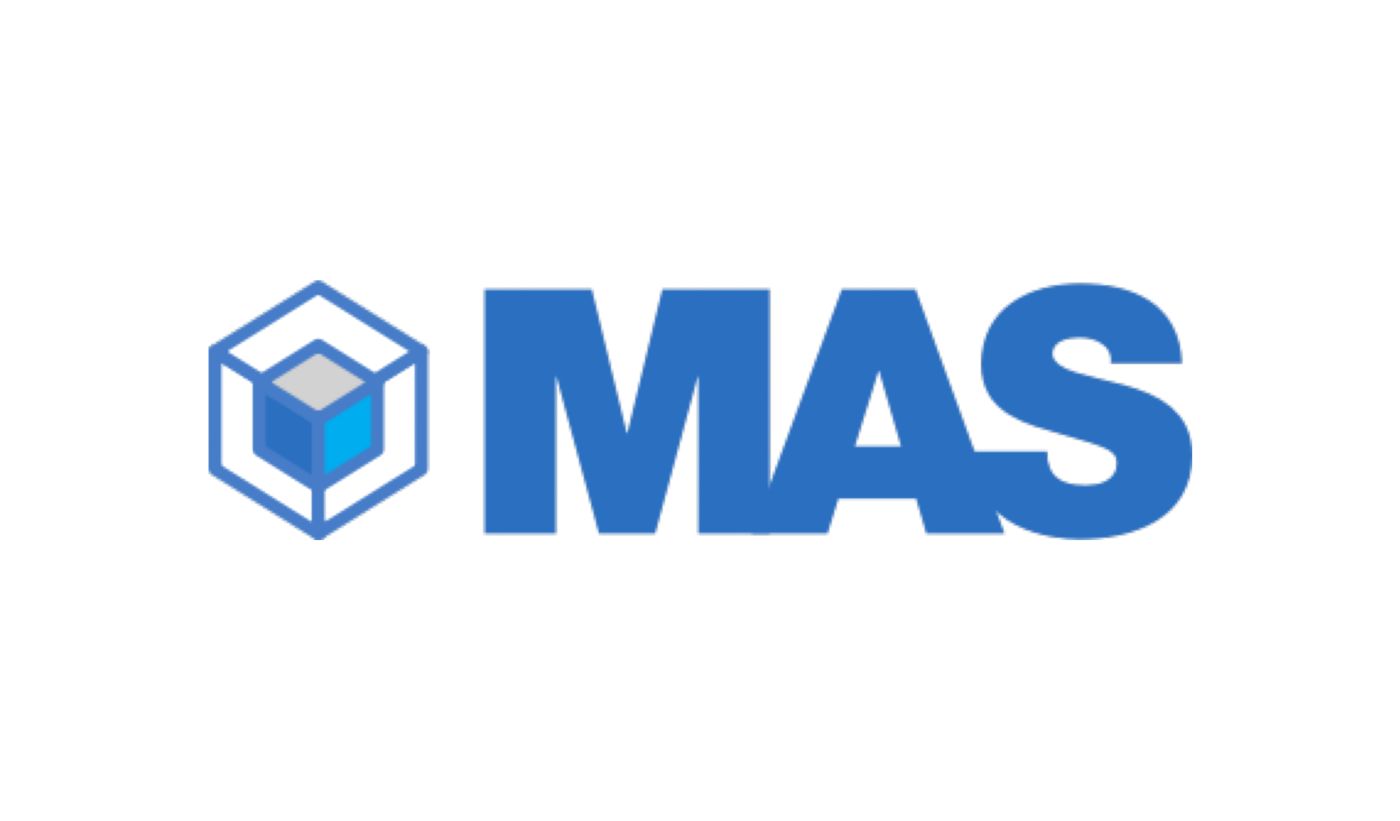 MAS logo featuring a blue geometric cube style symbol followed by a bold blue MAS wordmark.
