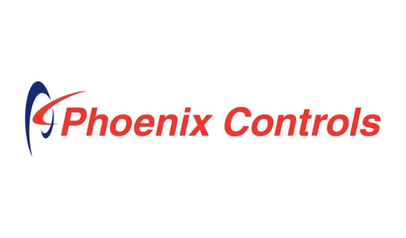 Phoenix Controls logo featuring a red Phoenix Controls wordmark and a curved red and blue graphic symbol.
