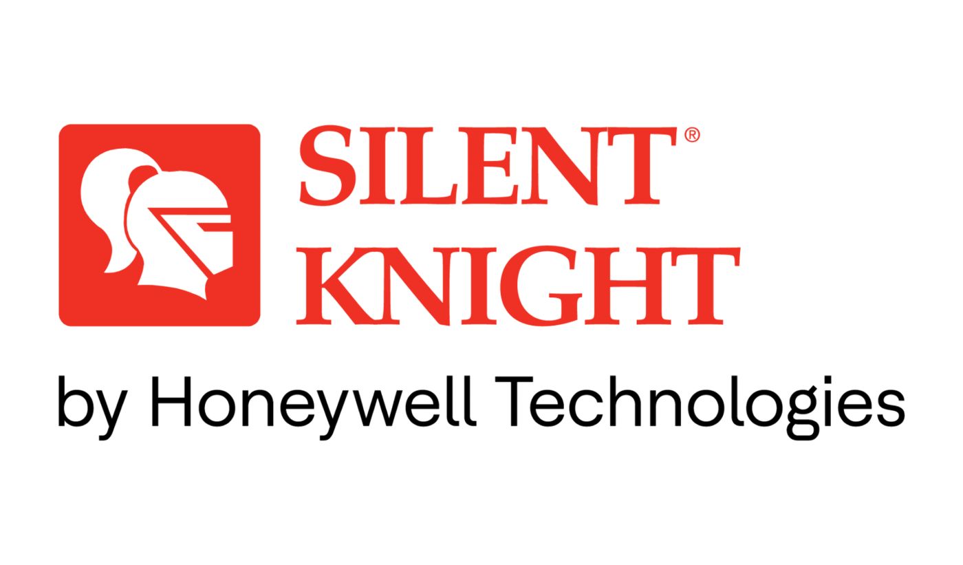 Silent Knight brand logo featuring a red knight helmet emblem and red SILENT KNIGHT wordmark above the by Honeywell Technologies endorsement.