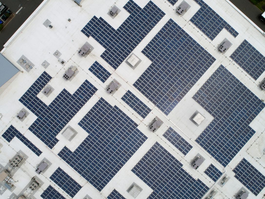 Commercial building with solar panel roof