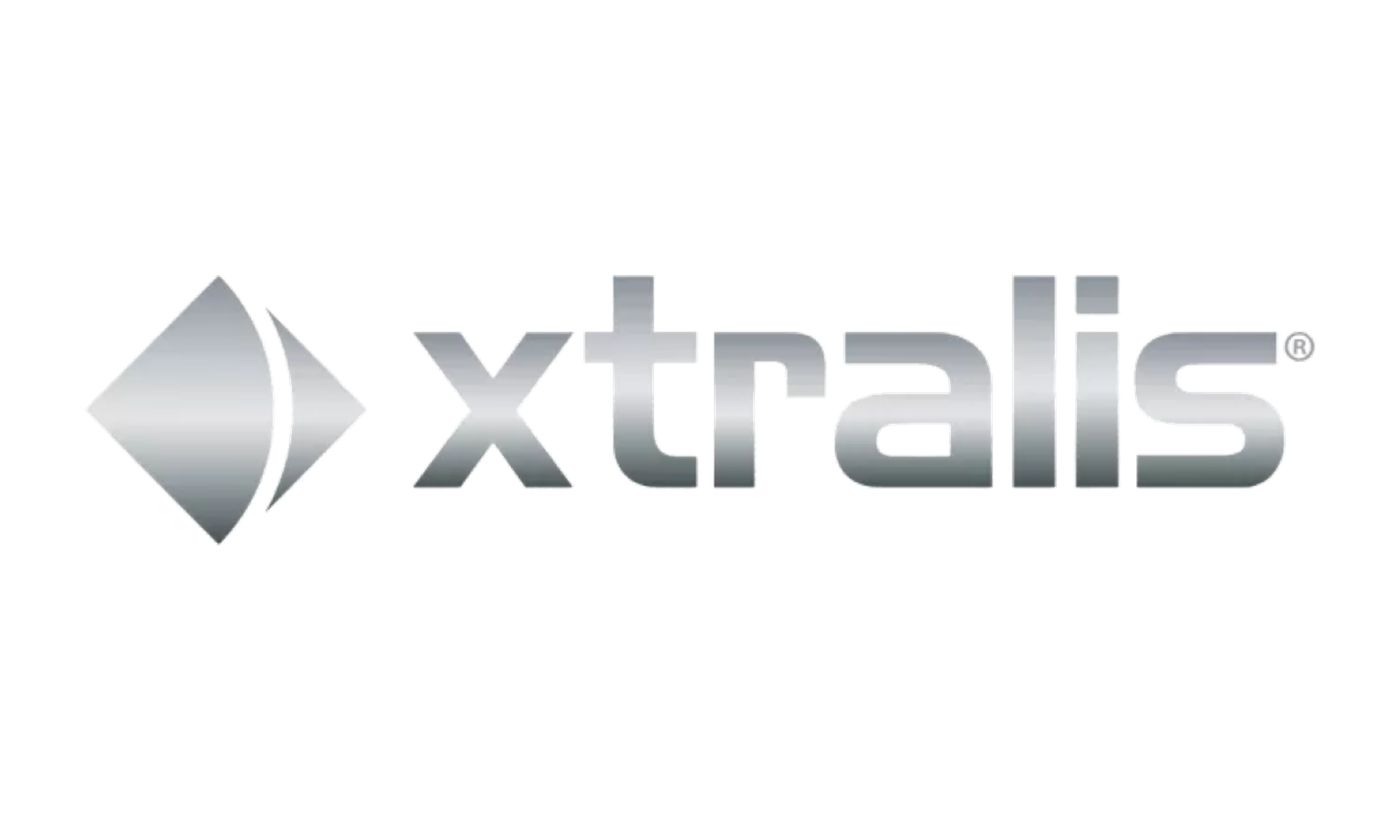 Xtralis brand logo featuring a silver gray geometric diamond symbol and metallic effect Xtralis wordmark.