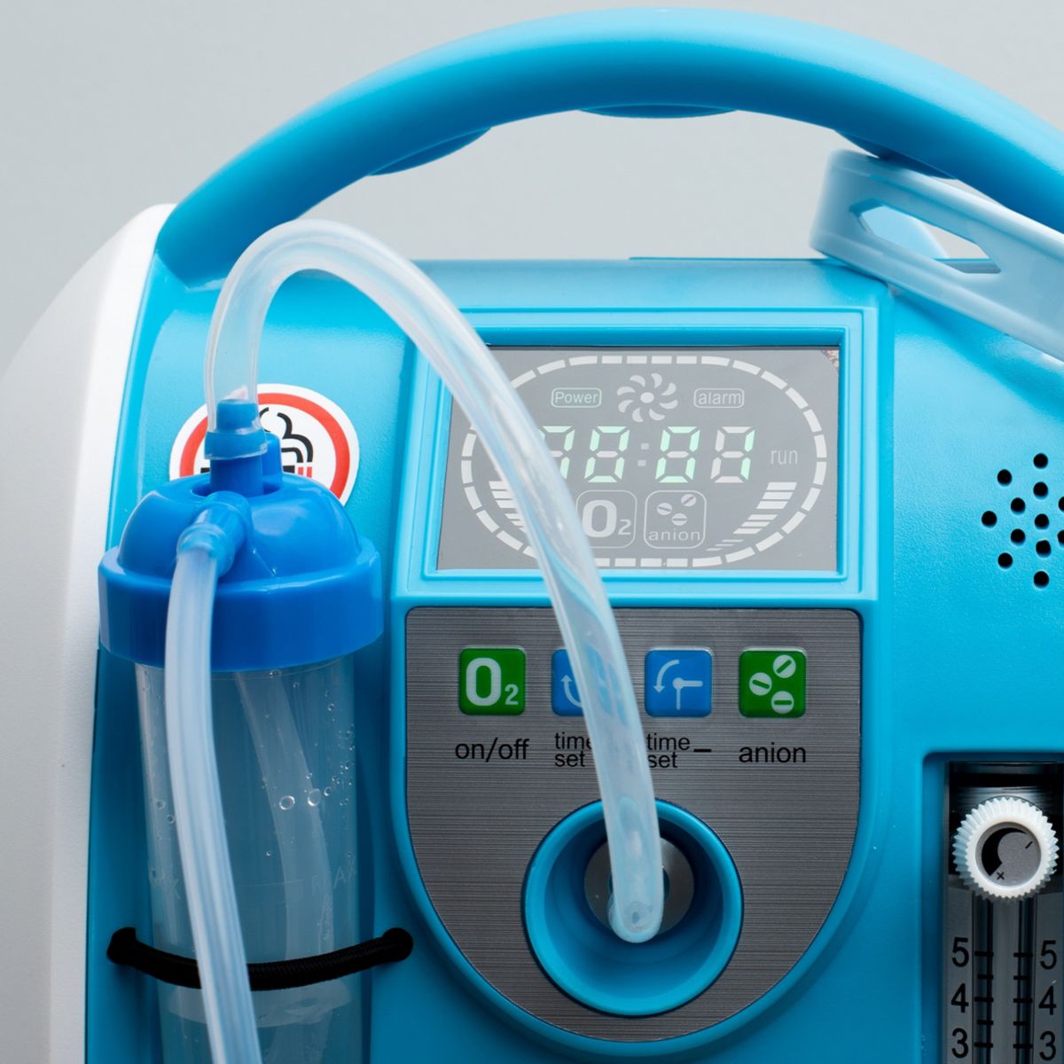 Medical Device Individual Blue White portable oxygen cylinder to put gas for patients with respiratory disorders, nose release head held